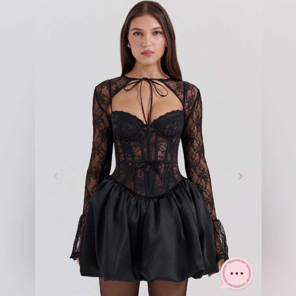 House of CB Black Lace Puffball Mini Dress